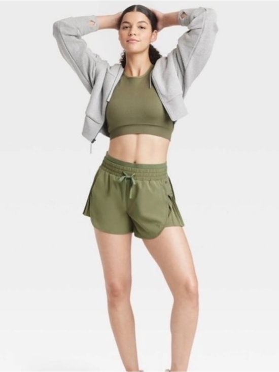 JoyLab Pants - JoyLab High-Rise Pleated Olive Green Women's Athletic Shorts Drawstring Waist Sm